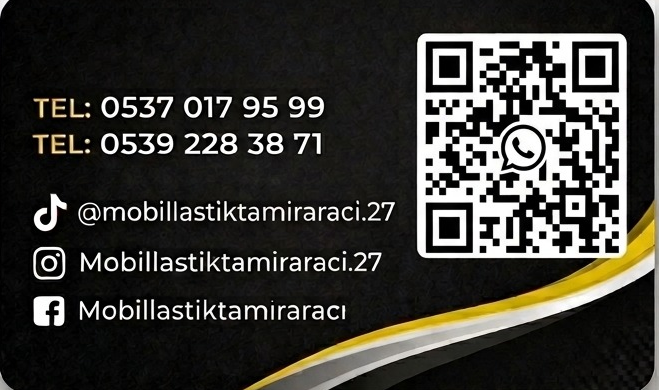 Mobil Lastik Tamir Aracı kartvizit arka yüz - QR kod ve sosyal medya